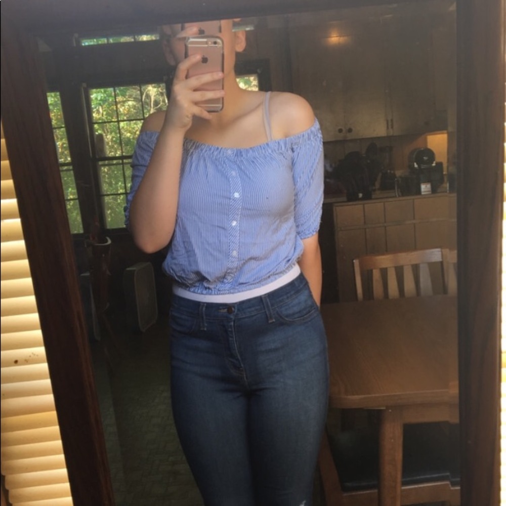 Blue and white stripped crop top